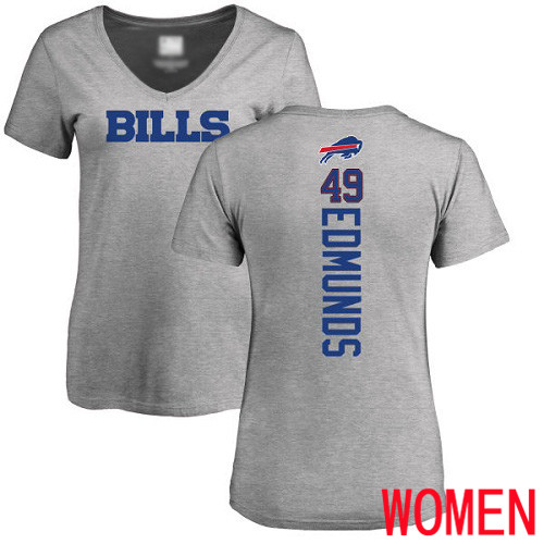 NFL Women Buffalo Bills #49 Tremaine Edmunds Ash Backer V-Neck T Shirt->nfl t-shirts->Sports Accessory